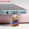 2D Flat 1pc Book Stack Design Pattern - 2D Acrylic Phone Dust Plug - Suitable for Type-C and for Iphone Connectors, Protective Dust Cover Accessory