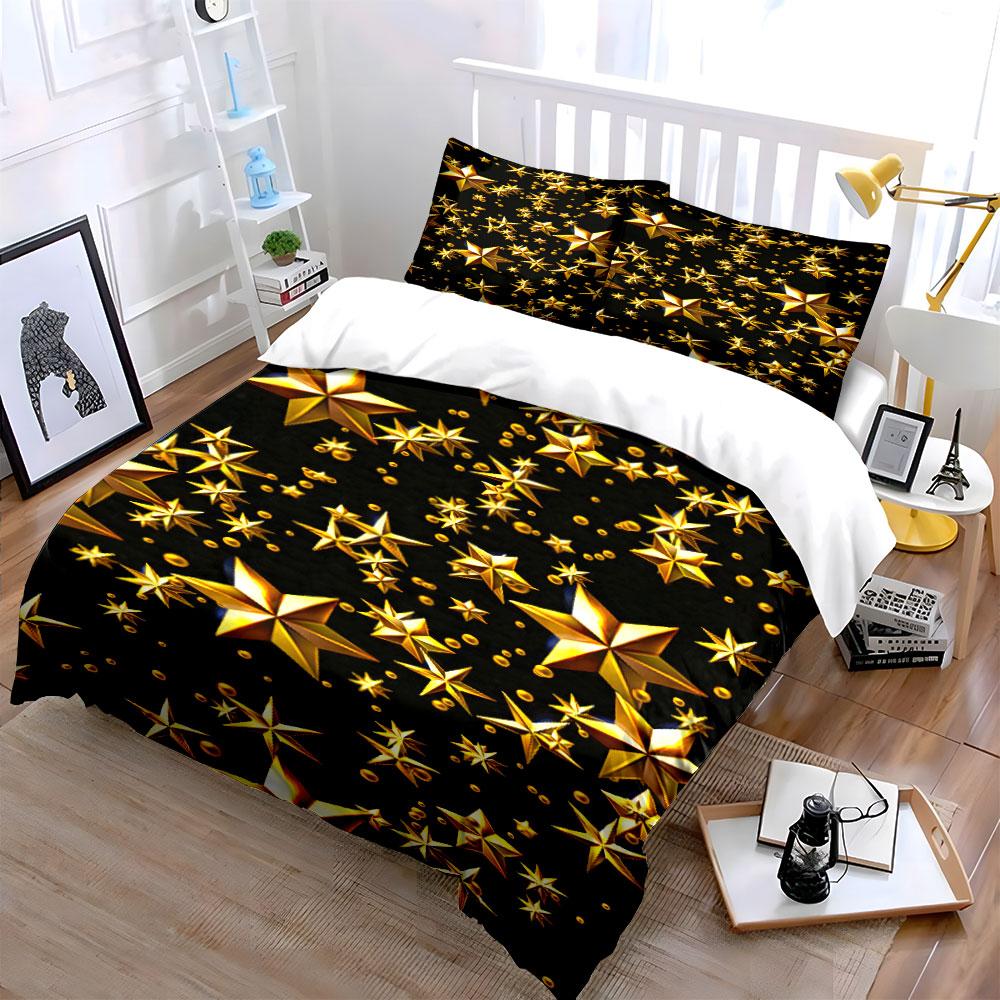 Radiant cosmic golden stars Bedding sets Duvet cover sets Duvet covers Pillowcases(1*Duvet Cover 2*Pillowcases without duvet insert)