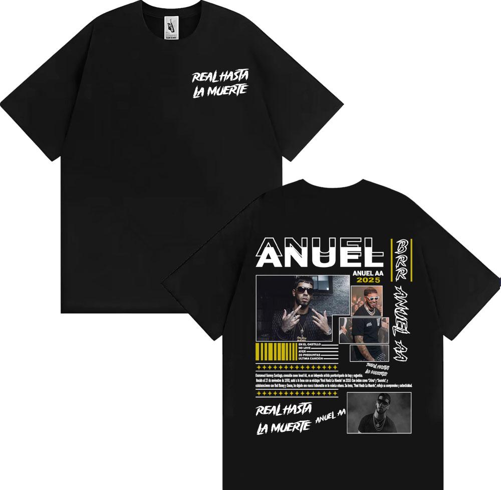 Anuel AA Rhlm 2 Real Hasta La Muerte Album T Shirt Mens Clothing Harajuku Gothic Vintage Tshirts 100 Cotton Oversized Tshirt
