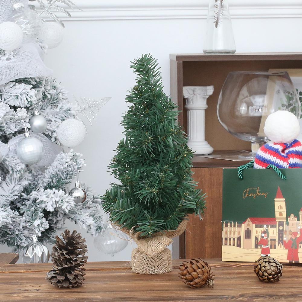 20cm Mini Christmas Tree with Burlap Base - 30cm Green Holiday Ornament for Home or Shopping Mall Decor