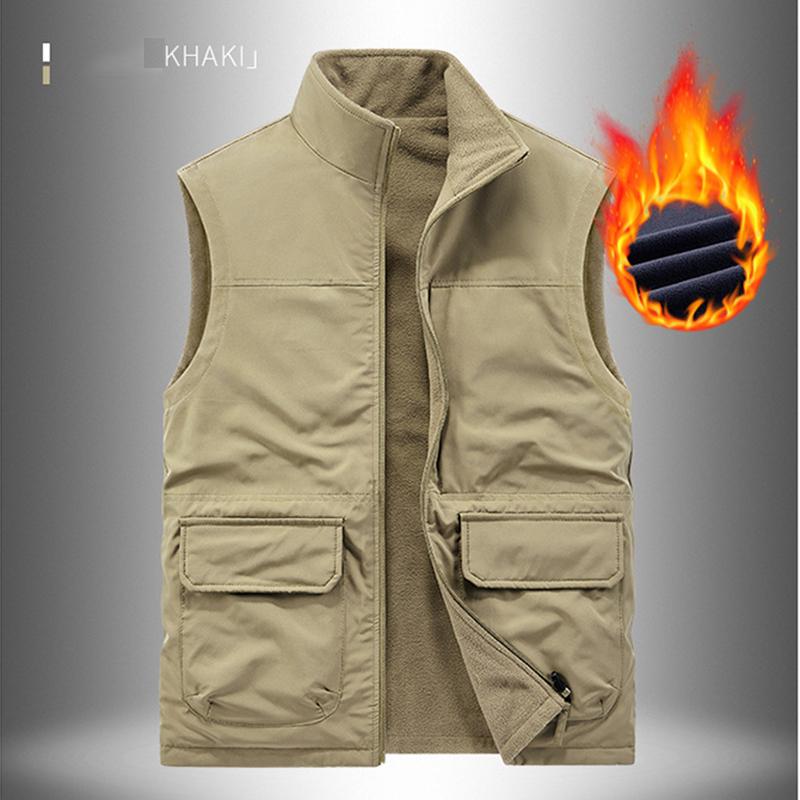 Outdoor Workwear for Spring and Autumn, Double-sided Wear, Thick Vest, Men's Standing Collar, Warm Shoulder, Velvet Vest, Oversized Jacket
