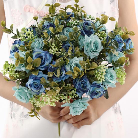 Красочный искусственный букет роз с зелеными листьями, вьющимися краями, реалистичный многоразовый неувядающий домашний свадебный букет, искусственный цветок для невесты, секс-одежда для взрослых