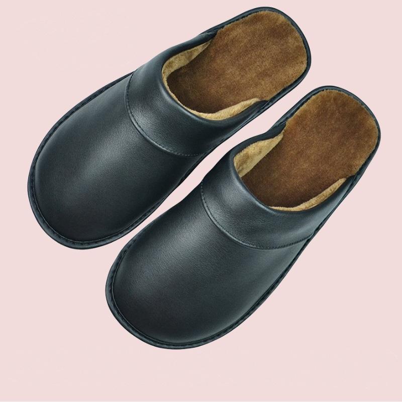 Зимние теплые роскошные домашние тапочки из коровьего спилка ручной работы для мужчин, мягкие, удобные, для спальни, для дома, на плоской подошве, для мужчин и женщин, теплые тапочки с подкладкой, обувь