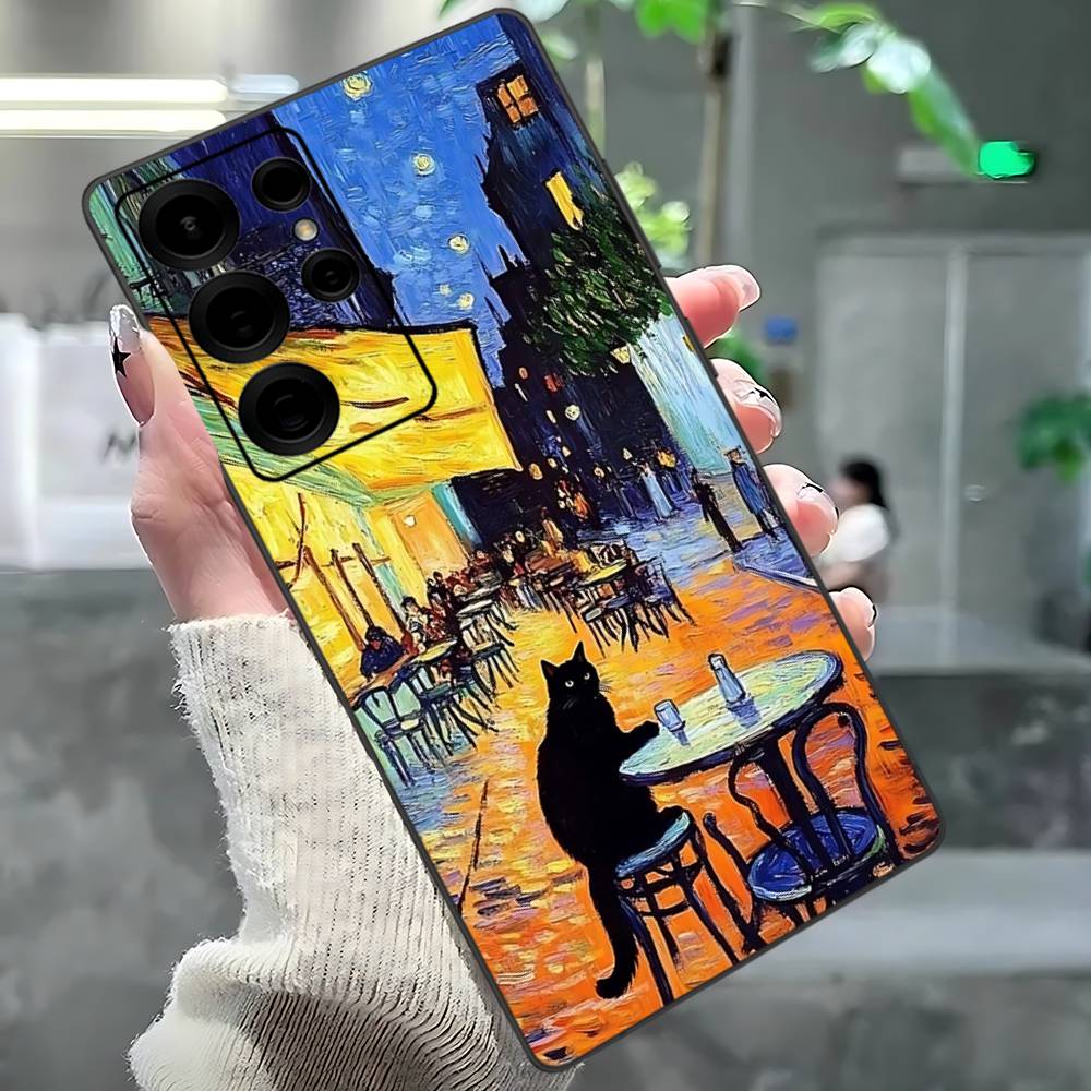 Смешные коты Ван Гог Чехол для телефона Samsung S 24 Fe 25 Ultra Plus 20 Lite 21 30 22 23 24 22 Ultra 5G Fundas