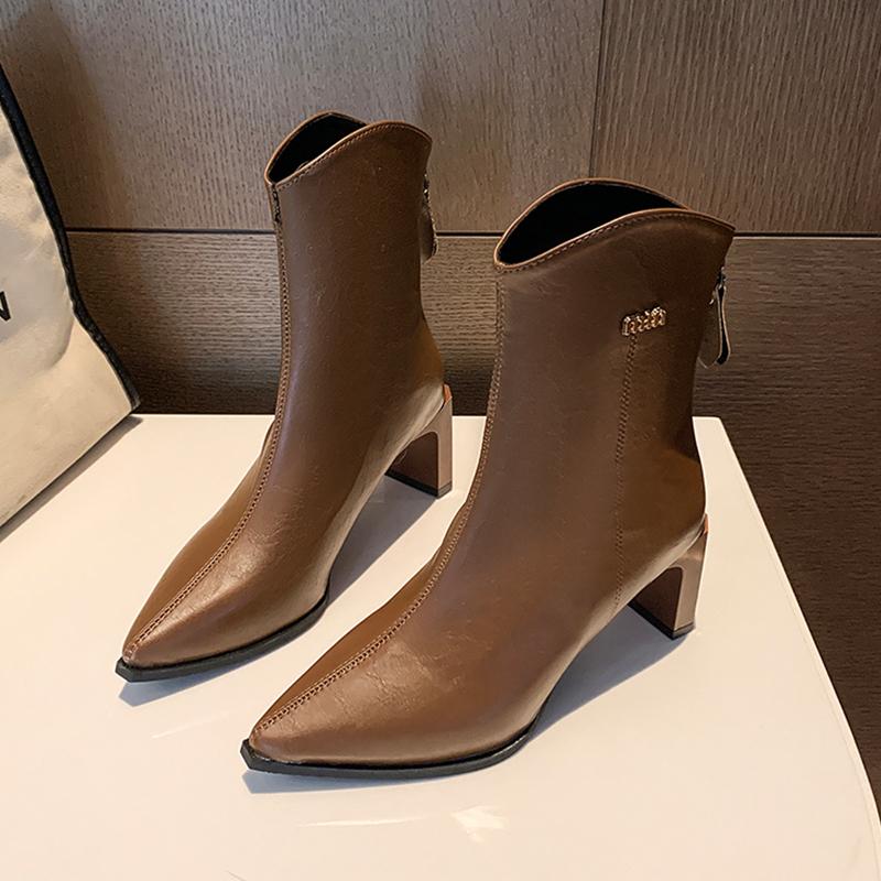 Женские сексуальные ботильоны с острым носком на высоком каблуке, модные дизайнерские ботинки челси в стиле панк на молнии 2025 года, зимние новые туфли-лодочки Mujer Botas