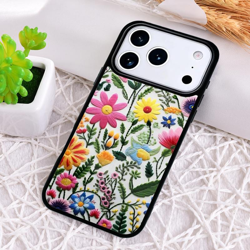 Чехол для телефона с вышивкой цветов для iPhone 17 Air 16 15 11 12 14 13 Pro Max Ударопрочный чехол