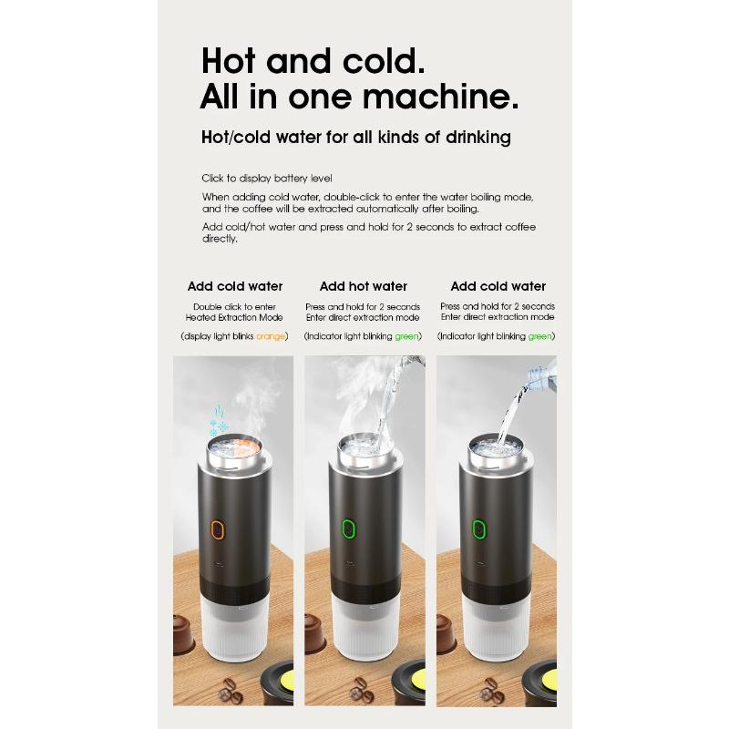 Wireless Electric Portable Espresso Coffee Machine for Car & Home Camping Coffee Maker 3-in-1 Capsule Powder Travel Coffee Maker