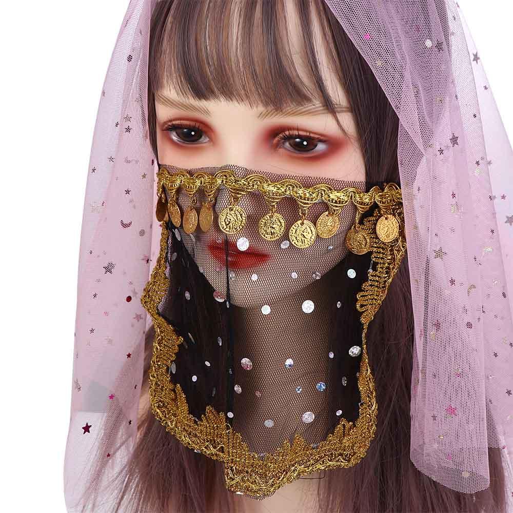 Indian Dance Sequins Women Performance Accessories Rhinestone Face Veils Mesh Belly Dance Costumes