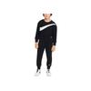 Casual Sports Suit Swoosh Color Block Pattern Spliced Round Neck Long Sleeve Top Logo Design Cuffed Pants Kids Suit Black FD5038-010