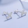 S925 Sterling Silver Diamond-Embedded Small Aircraft Stud Earrings Korean Style Unique Creative Simple All-Match Earrings