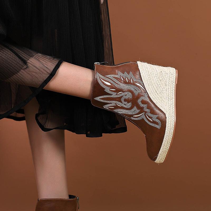 Fashion 2025 Autumn Early Winter Shoes Women Ankle Boots Fashion Ladies Platform Modern Wedge Heels 10cm Black Plus Size 42 D556