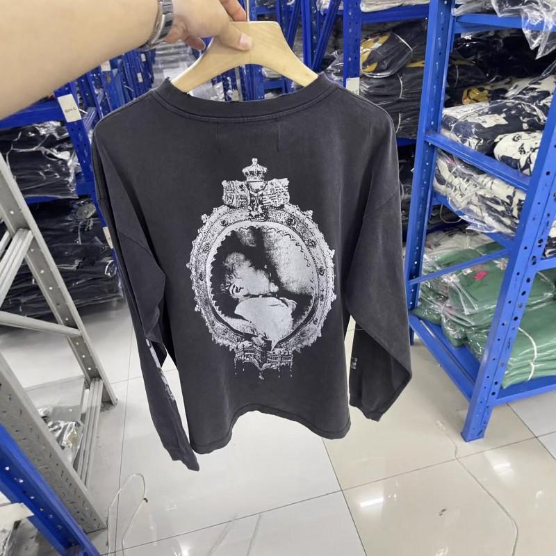 Mens Oversized Cotton Long Sleeve Tee With Vintage Washed Letter Print Hip Hop Style Fall 2025