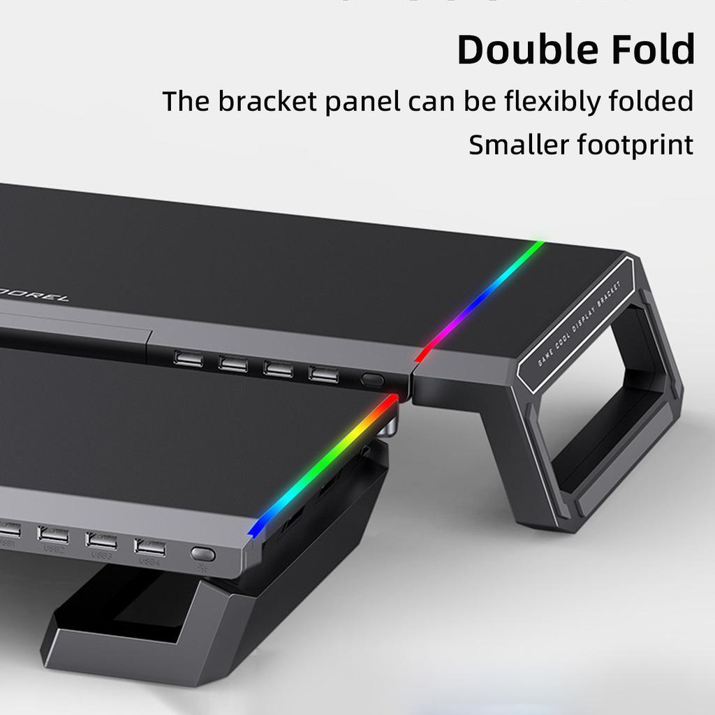 Aluminum Laptop Monitor Stand with 4 USB Ports Keyboard Storage Space Bar Fast Charging USB 3.0 Screen Holder for PC