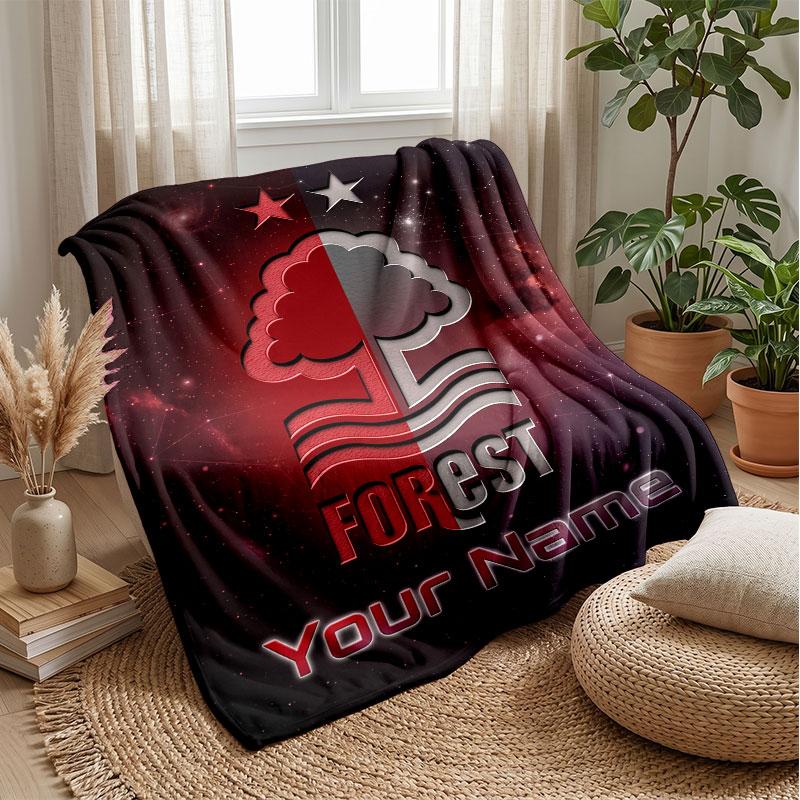 Nottingham Forest FC Custom Name Text Flannel Blanket Soccer Logo Personalized Fleece Throw Blanket Special Gift For Sofa Bedroom Home