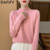 DAFIFY Women's Fashion Casual Fall Winter Solid Color Print Long Sleeve Half Turtleneck Sweaters