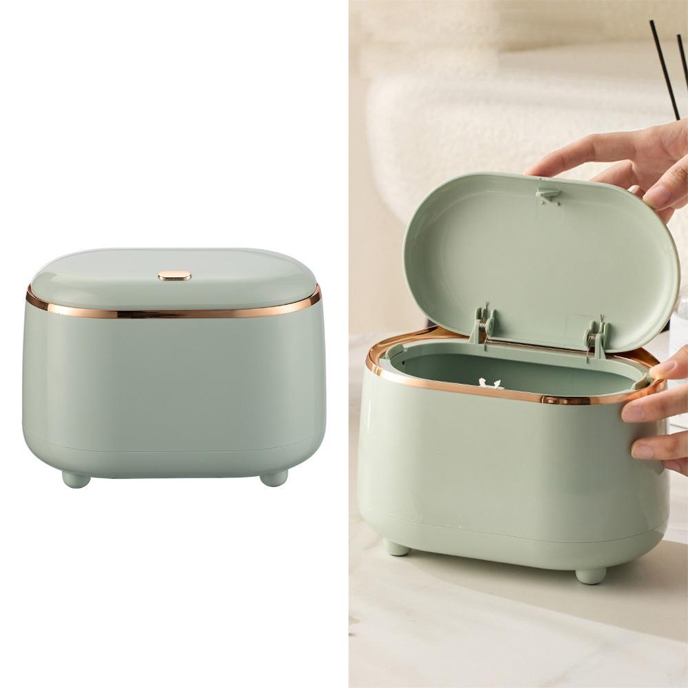Press Type Lid Desktop Garbage Bin Plastic Countertop Waste Basket Stylish Mini Trash Can Kitchen