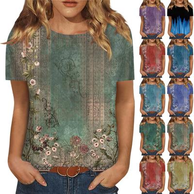 Футболки для женщин, плиссированные, с V-образным вырезом, нарядные, повседневные блузки с принтом, короткие рукава, летние топы, свободный крой