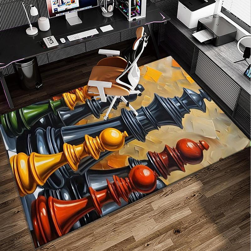 Golden Chess King On Black Office Rug Chair Mat, Game Carpet, Suitable for Front Door, Bedroom, Living Room, Desk, Holiday Gift