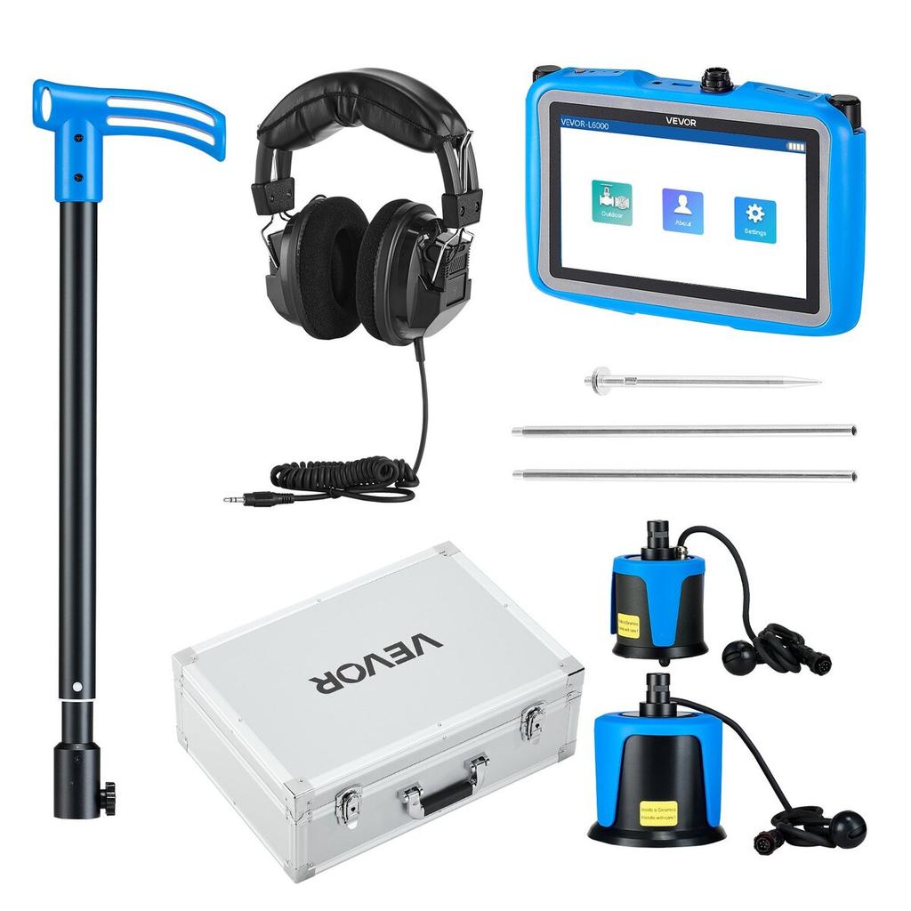 Pipe Water Leak Detector for Outdoors, 1Hz-10000Hz, LCD Touchscreen Leakage Detection Locator for 5m Underground Plumbing - with Medium & Large