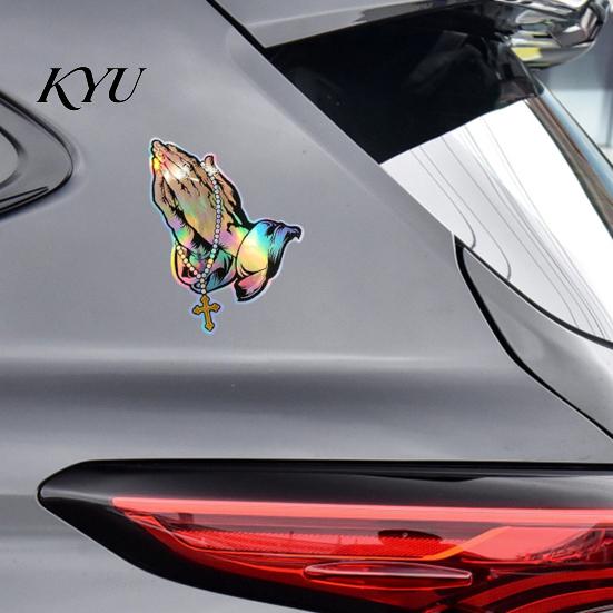 Weather Resistant Rosary Sticker Praying Hands & Car Sticker, Reflective Decal, Cool Aesthetic Body Decal Waterproof Jesus for Auto Window Bumper