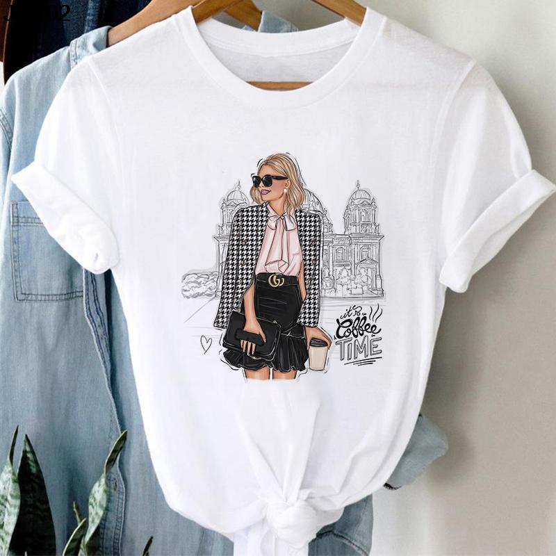 New Harajuku Women's Coffee Sweet Girl Printed Female T Shirt Cartoon Short Sleeve Summer Ladies T-shirt Tops Tee Tshirt Clothes