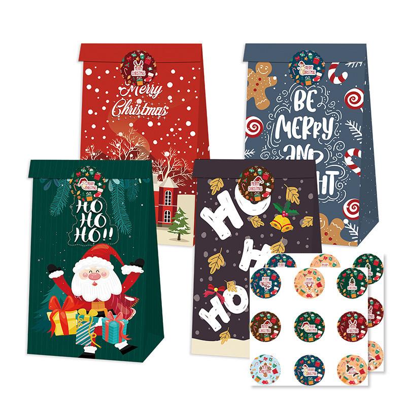 Decor Paper Christmas Bags With Santa Claus Gingerbread Man Print For Daily