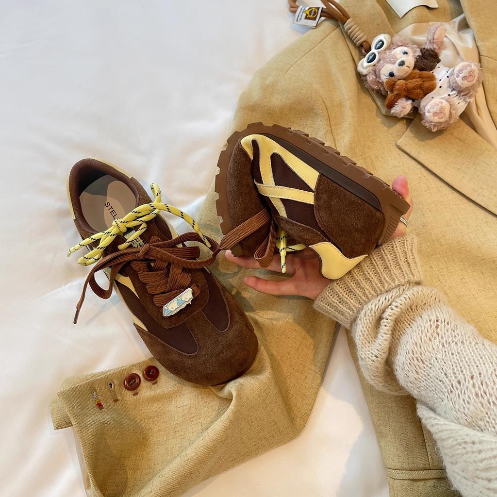 Zhang Jingyi Has the Same Retro Brown German Training Shoes for Women's 2025 Autumn New Contrasting Color Casual Versatile Forrest Gump Sports Shoes