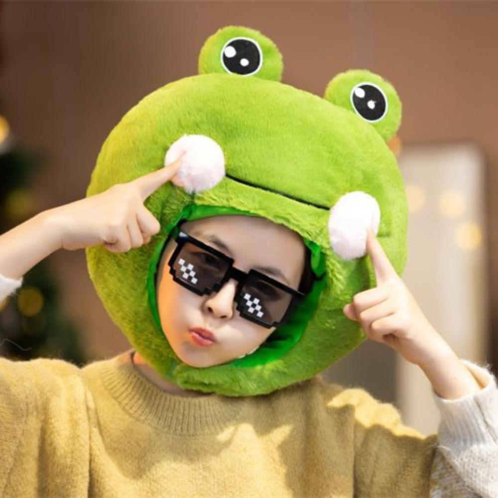Novelty Cartoon Headgear Cap Big Frog Eyes Frog Headgear Cute Frog Plush Hat Halloween