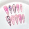 10PCS 503 Long Pointed Rhinestone Baroque Metallic Blush Hand-Painted Line Art DIY False Nails
