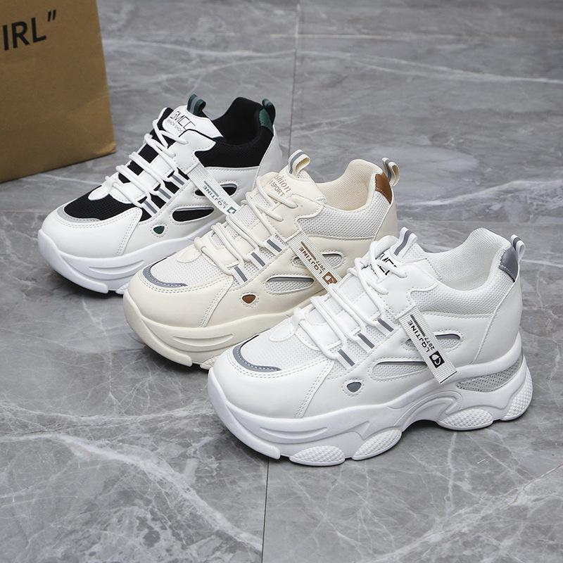 Весенние новые сетчатые дышащие туфли на внутренней платформе для женщин 2025, женские спортивные туфли на толстой подошве с платформой, кроссовки для папы, женские