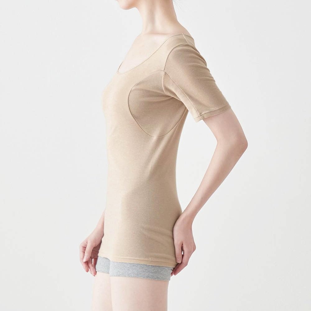 Belle Maison Inner with Sand Size M Women's Sweat-Absorbing Shirt, Cotton, Extra-Large Sweat-Absorbing Pads, Three-Quarter Sleeves, Deodorizing,