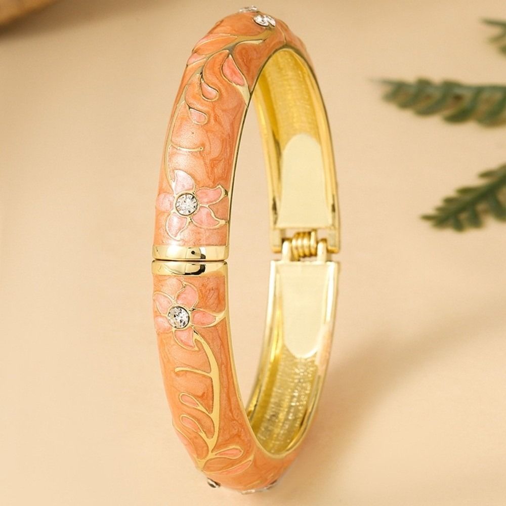 Enamel Floral Flower Crystal Bangle Colorful Women's Hand Bracelet Vintage Cloisonne Bangle Ladies