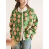2025 Winter Sweaters Flower Cardigan Autumn Women Print O-Neck Bat Sweaters Knitting Loose Sweater Green