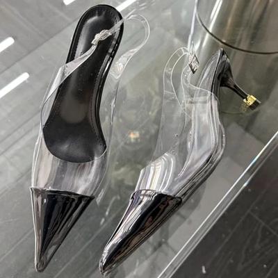 Модные женские сандалии с острым носком, на тонком каблуке, нескользящие, лето 2025, прозрачные ПВХ туфли Мюли, модные элегантные туфли на высоком каблуке с ремешком и пряжкой