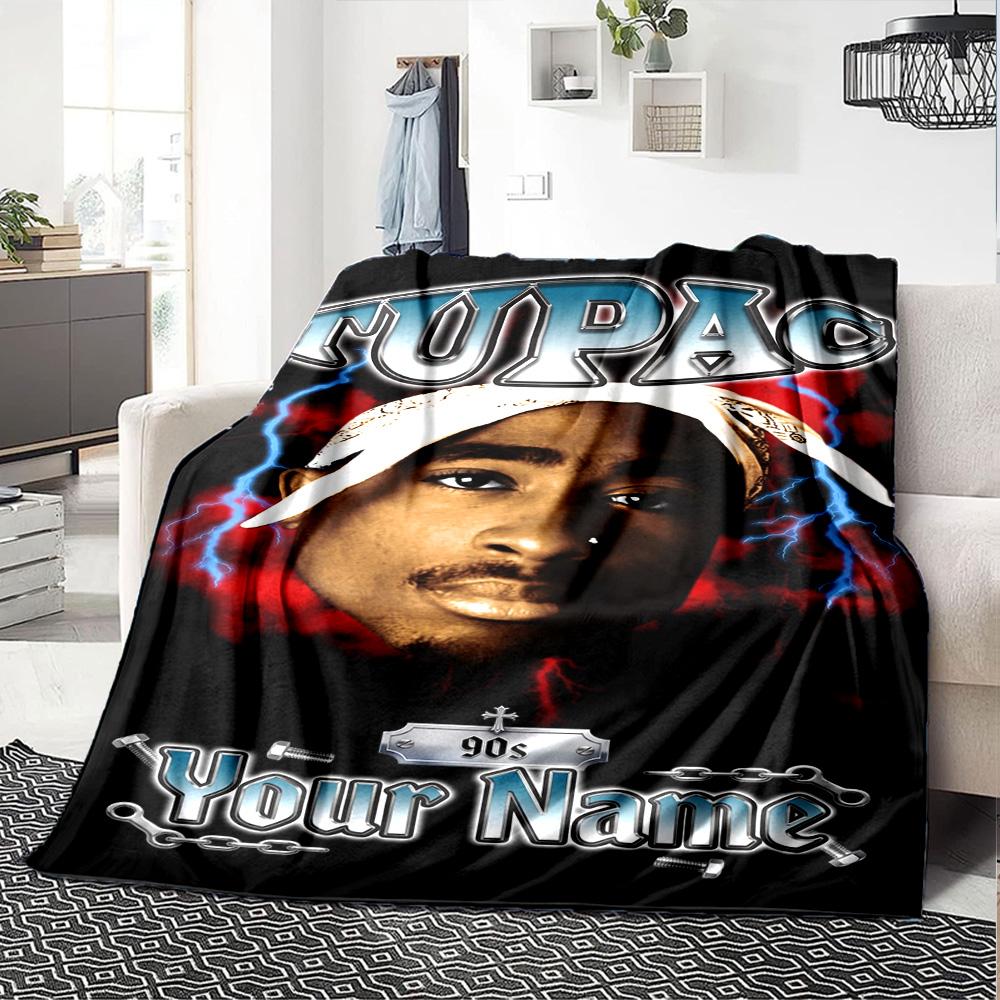 2pac Personalized Text Blanket Cozy Personalized Blanket Soft & Cozy Versatile for Picnics Sofa Couch Office Four Seasons Universal