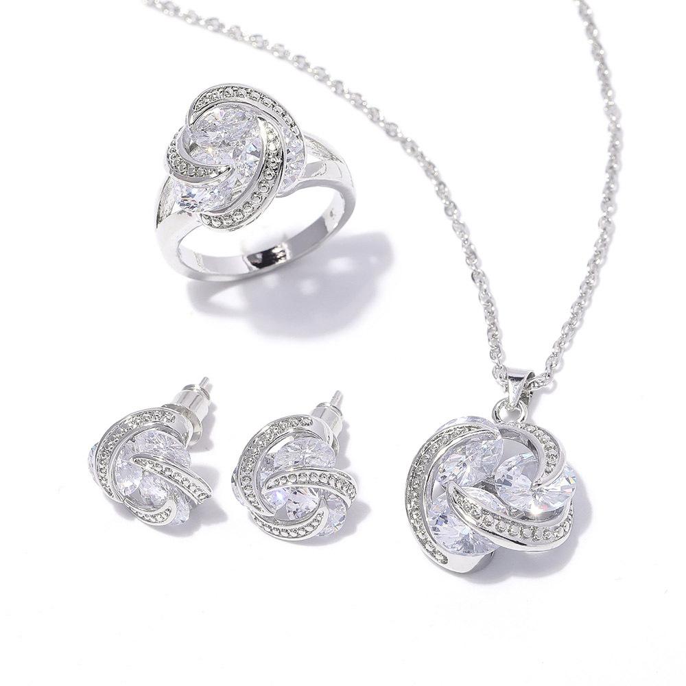 Комплект украшений из розового циркония цвета Ааа, комплект из трех предметов: ожерелье, серьги, кольцо