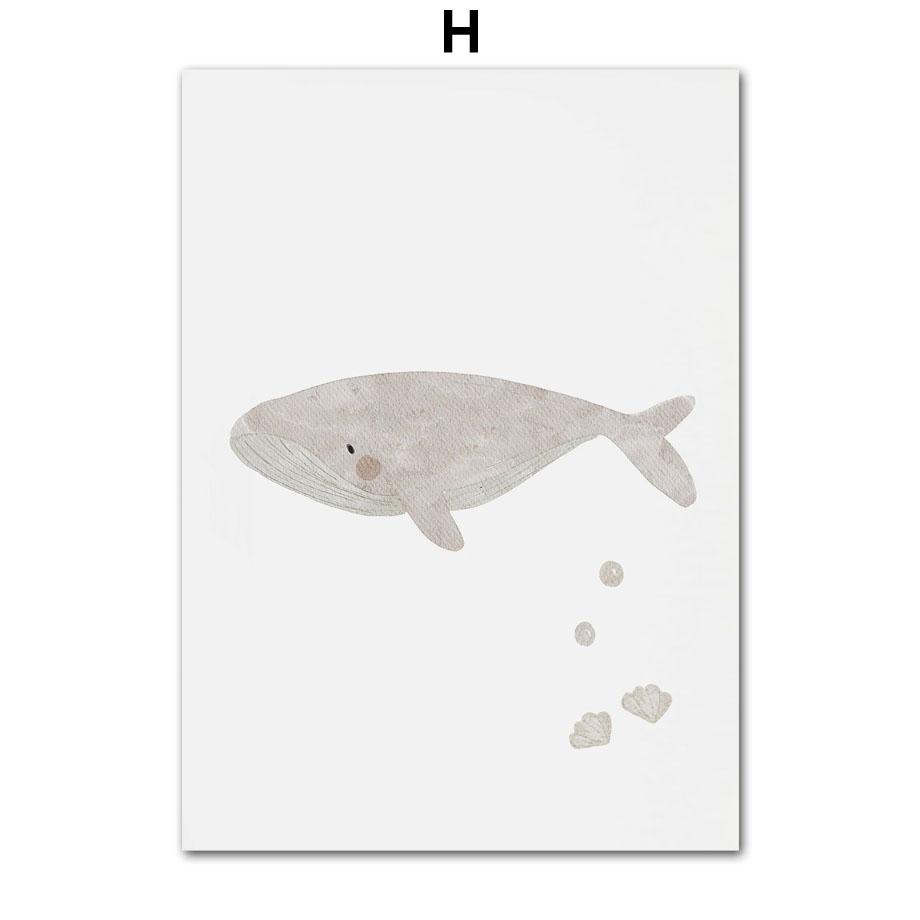 Пользовательское имя Кит Осьминог Черепаха Лебедь Морские животные Детская Настенная картина на холсте Плакат и принты Картина Декор для детской комнаты