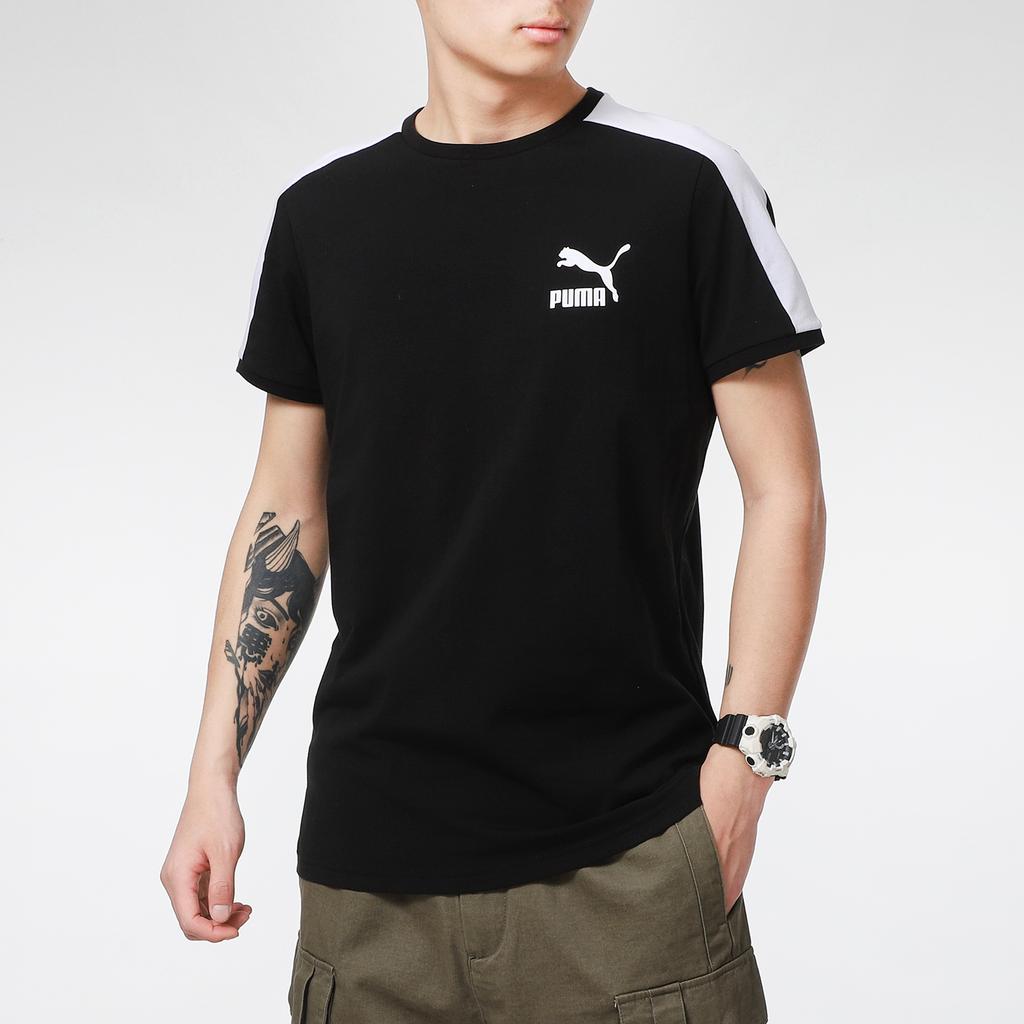 Puma Color Block Round Neck Knit Short Sleeve T-Shirt Men Tops Black 532291-01