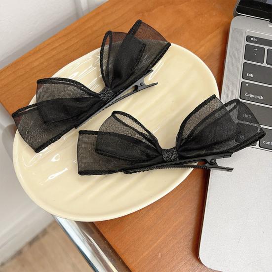 2Pcs Women Hairpins Two-layer Mesh Bow Anti-slip Photo Prop Lightweight Princess Style Reusable Party Hair Decoration Tool