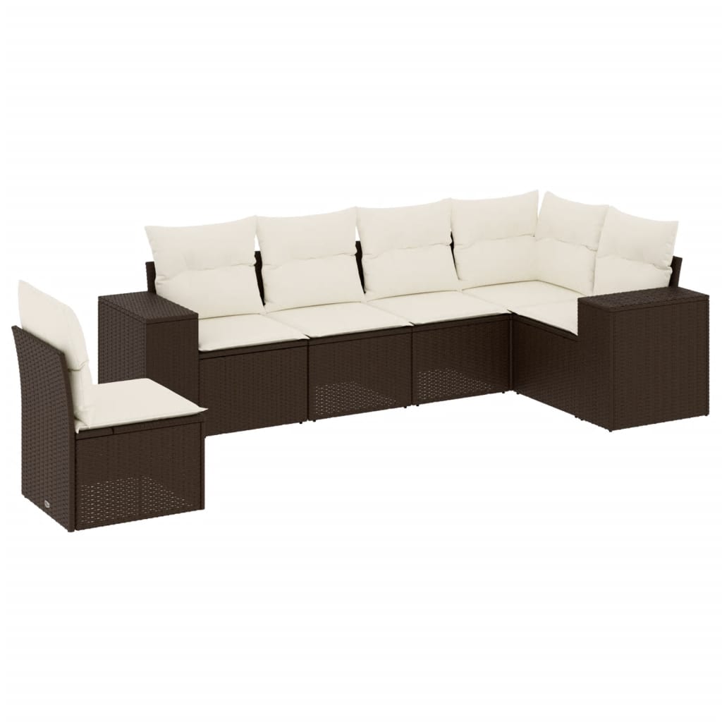 6 Piece Garden Sofa Set with Cushions Brown Poly Rattan