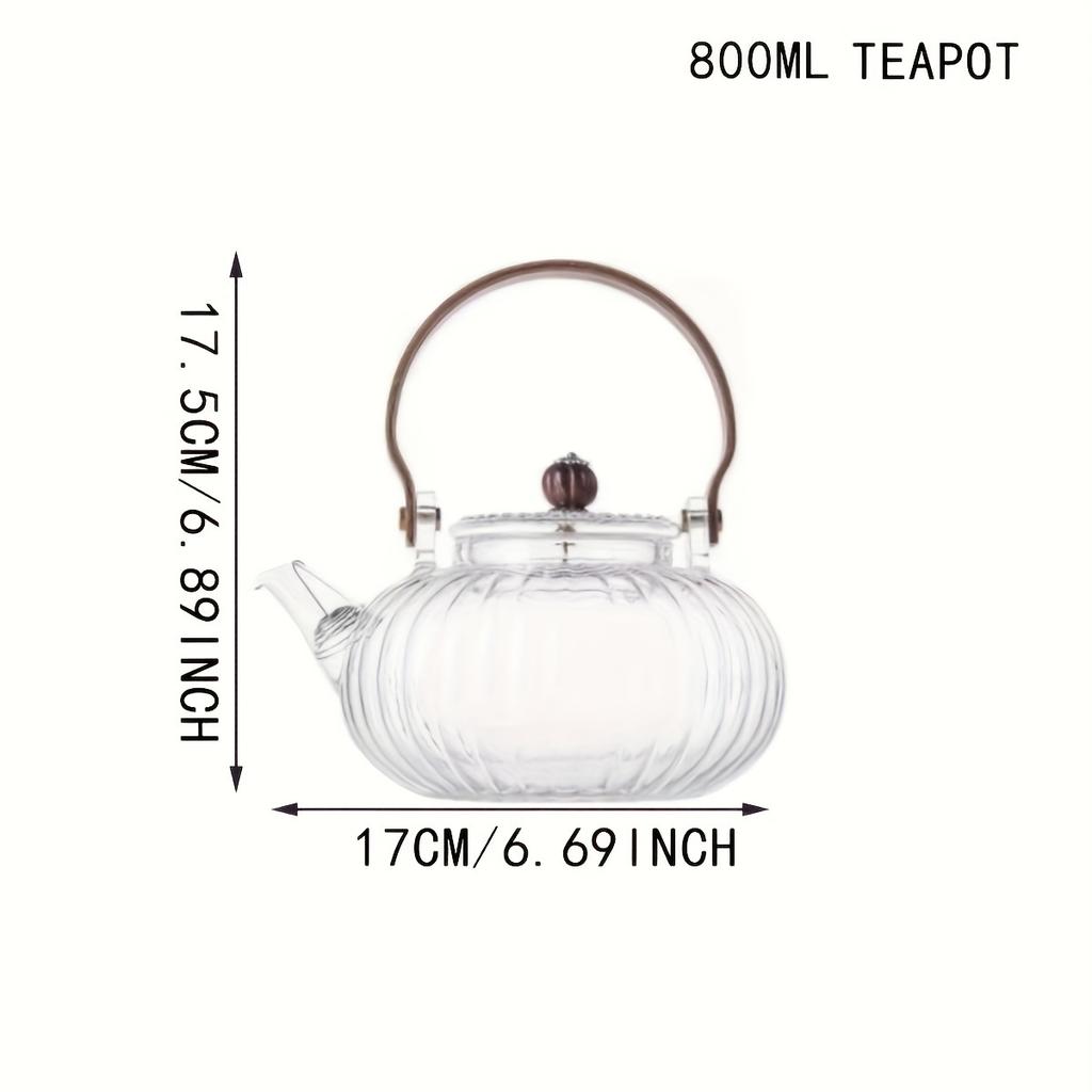 Japanese Style High Temperature Resistant Glass Teapot with Wooden Handle Filter for Electric Stove Brewing