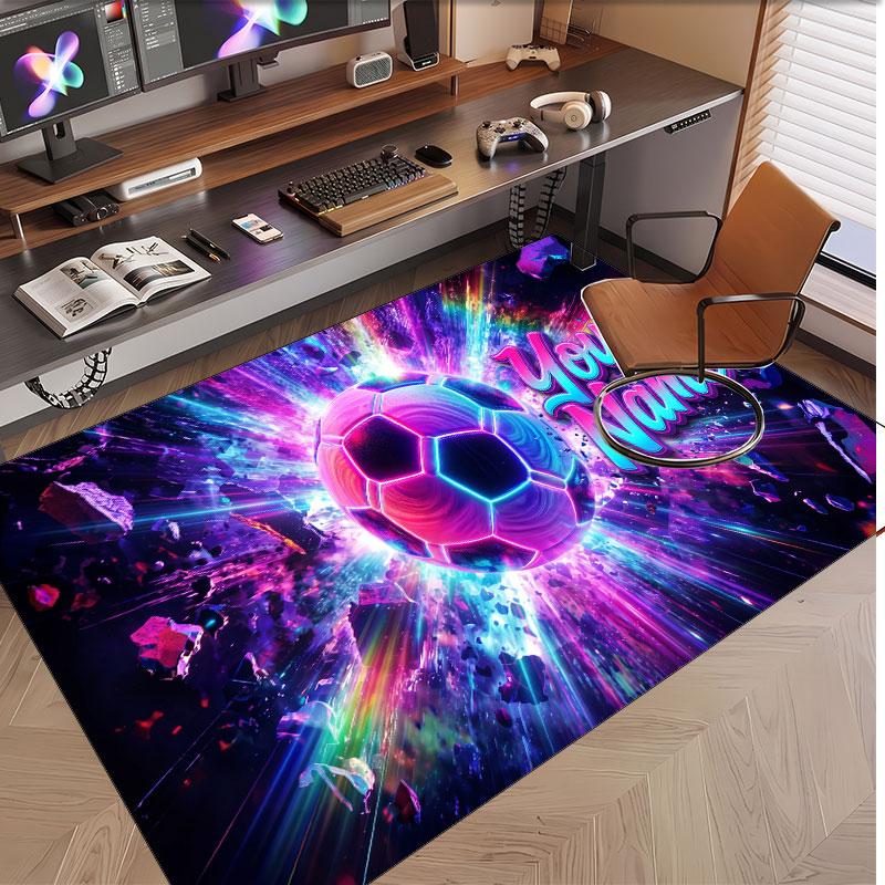 Soccer Theme Soft Crystal Velvet Rug Custom Name & Text Print Non Slip Floor Rug for Bedroom Living Room