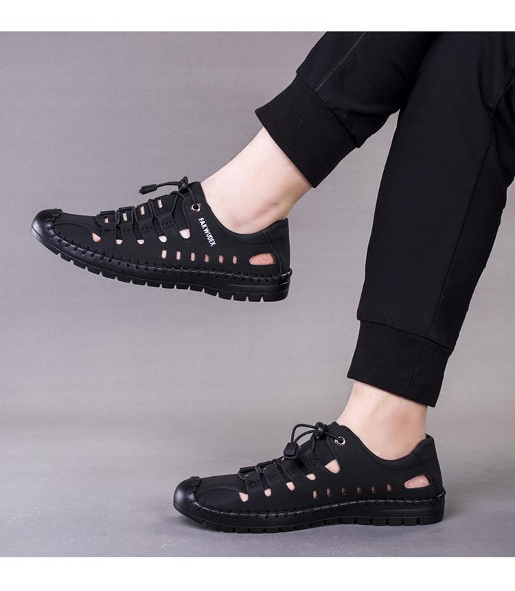 2024 Новые летние мужские повседневные сандалии, модные полые дышащие туфли на плоской подошве, деловая спортивная обувь с мягкой подошвой для мужчин