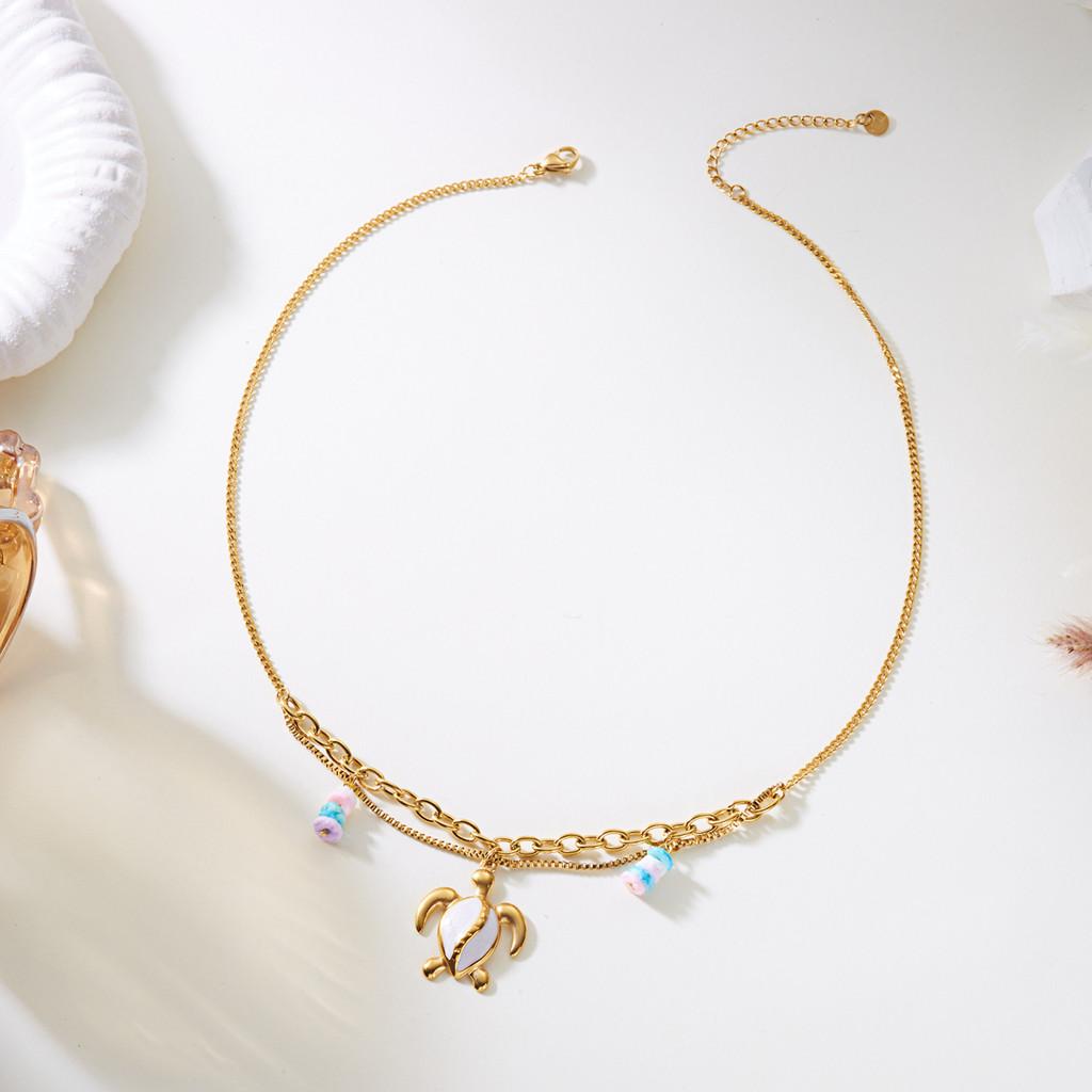 Summer Vacation Style Multilayer Stainless Steel Butterfly Sun Pendant Necklace For Women