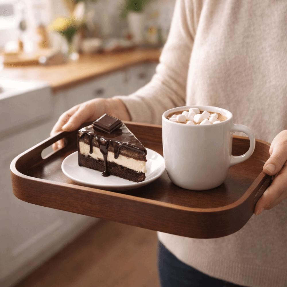 Rectangular Walnut Tea Tray Hollowed-out Handle Breakfast Serving Tray Tea Serving Plate Desserts