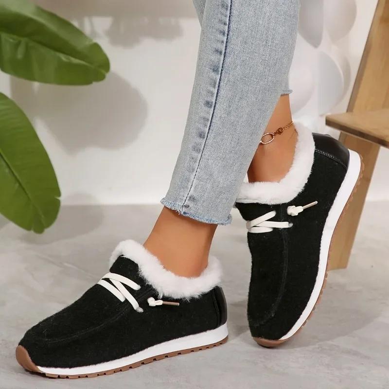 Мода 2024 года, горячая распродажа обуви, женские туфли на шнуровке, женские туфли на плоской подошве, зимние туфли с круглым носком, плюшевые флиса для тепла, повседневные удобные зимние ботинки на плоской подошве