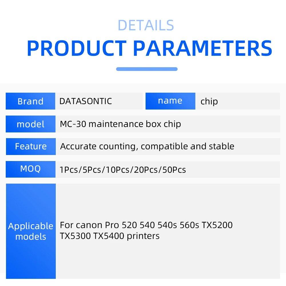 Чип картриджа обслуживания MC-30 для принтера CANON Pro520 540 540S 560S TX5200 TX5300 TX5400 2000 4000 PRO-4000S PRO-6000S