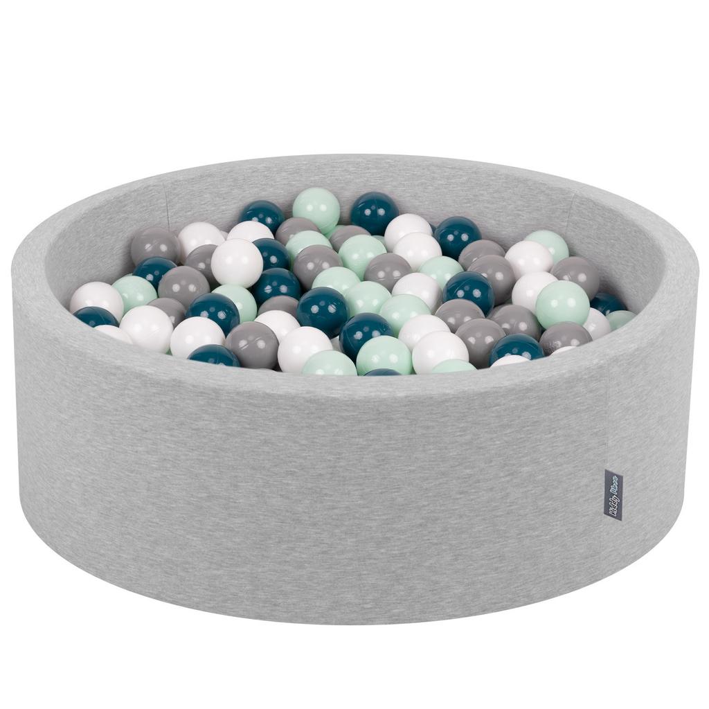 KiddyMoon 90x30cm/300 Balls Balls 7cm / 2.75in Baby Foam Ball Pit Made In Eu, Light Grey:dark Turquoise/grey/white/mint