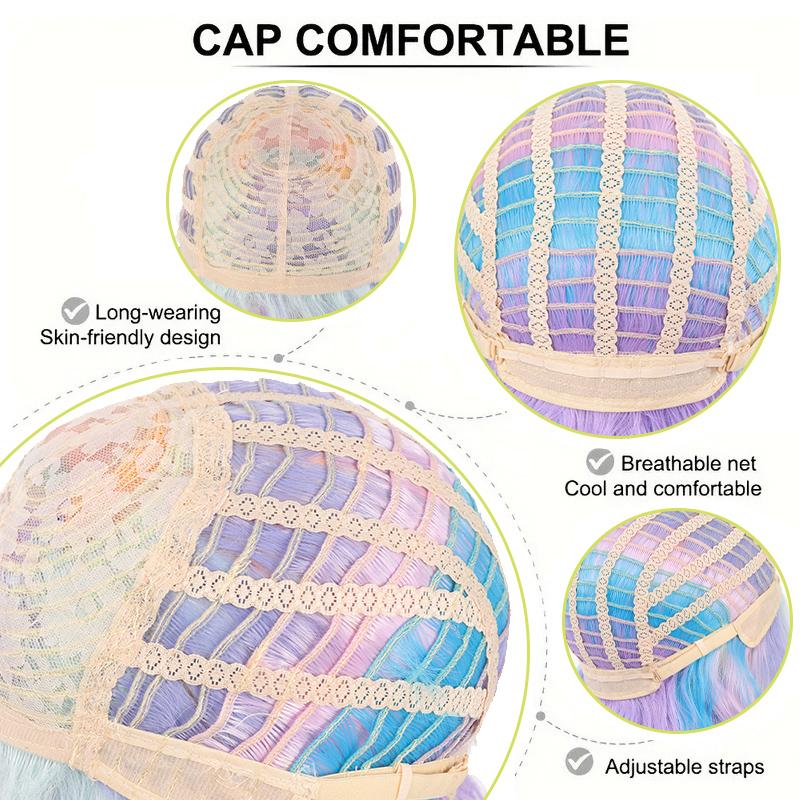 Парик из термостойкого синтетического материала Rainbow с лапшой быстрого приготовления Bob, подходит для косплея, Хэллоуина и карнавала