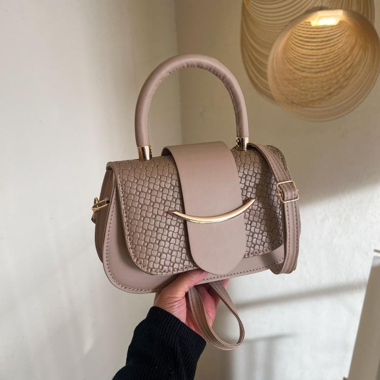 Fashionable Woven Pattern Small Square Bag For Women, Versatile Handbag, Niche Shoulder Crossbody Saddle Bag